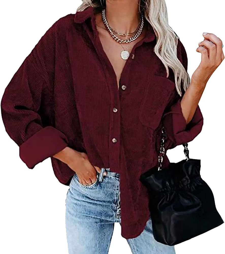 Ehoomely Womens Corduroy Shirts Long Sleeve Boyfriend Oversized Button Down Blouses Tops Casual L... | Amazon (CA)
