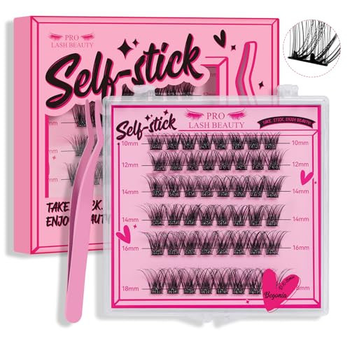 Self Adhesive Eyelashes 48Pcs Lash Clusters Press On Lashes Self Stick Cluster Lashes Pre Glued Eyelash Clusters No Glue No Remover Needed Easy to Apply Save Time (Begonia,D-10-18mix) | Amazon (US)