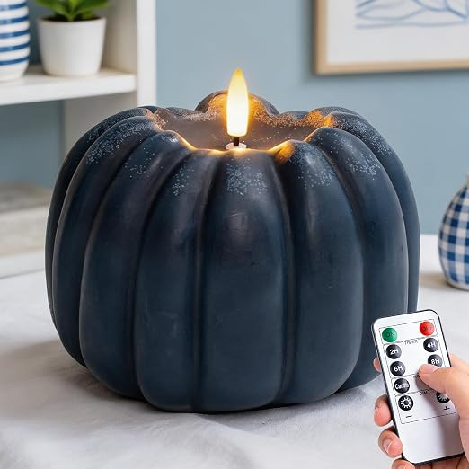Blue Pumpkin Decor, Fall Decorations for Home, Flameless Pumpkin Candle | Blue Pumpkins Fall Deco... | Amazon (US)