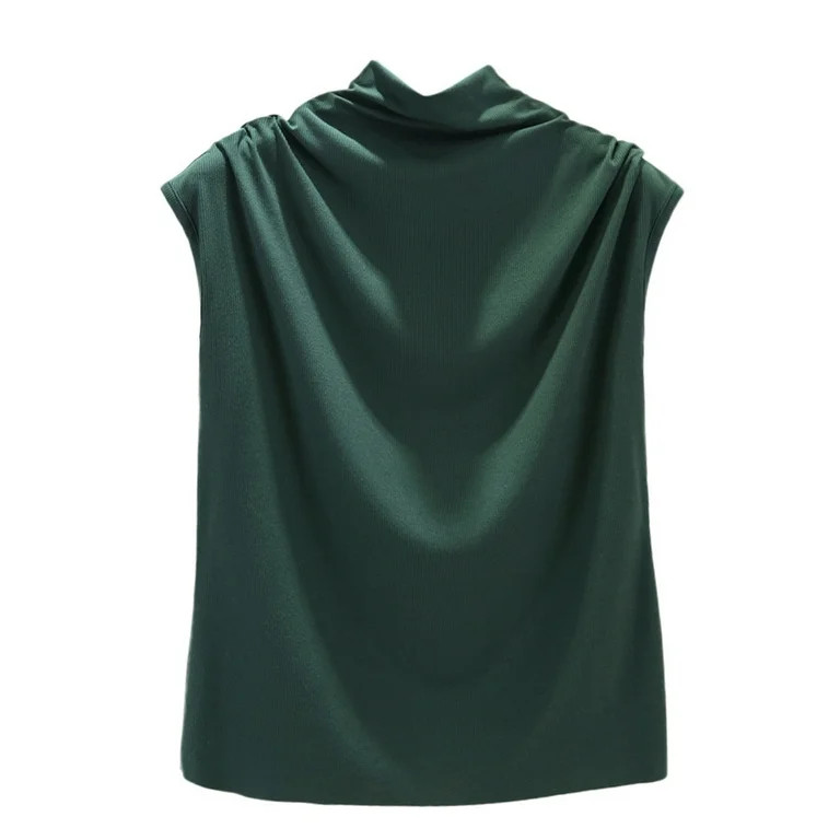 WTXUE Tank Tops Sleeveless, Scrunch Neck Turtleneck Tee Top Loose Tunic Cotton Tank Women Solid C... | Walmart (US)