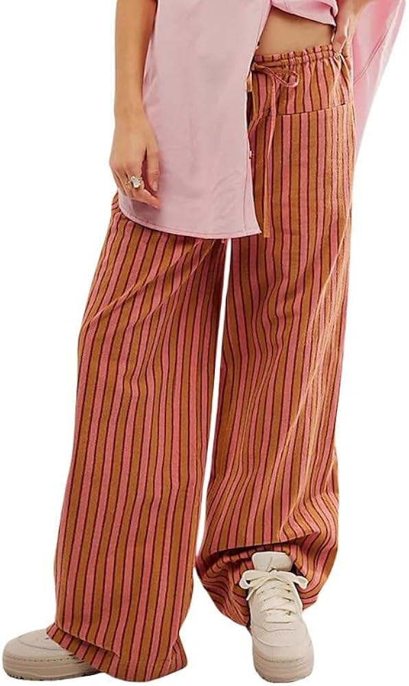 Y2k Striped Pants for Women Elastic Drawstring High Waist Wide Leg Pants Vintage Streetwear Loung... | Amazon (US)