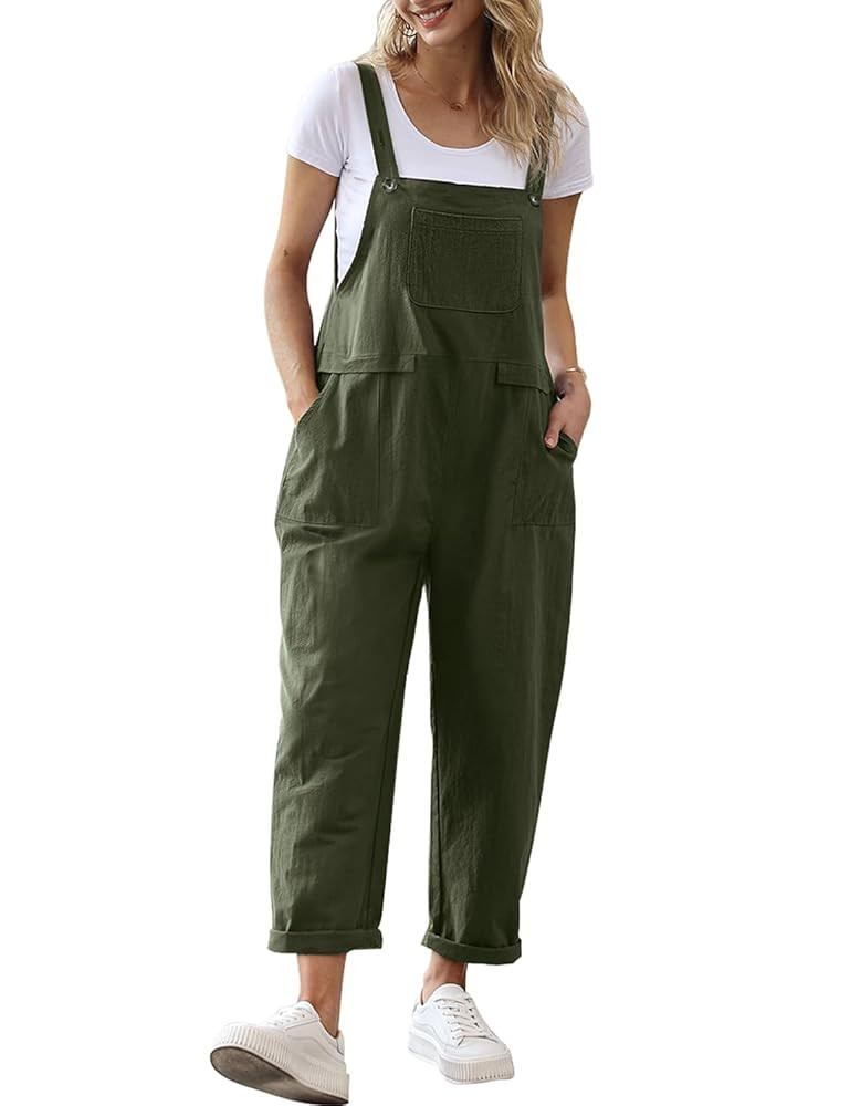 YESNO Women Long Casual Loose Bib Pants Overalls Baggy Rompers Jumpsuits with Pockets PV9 | Amazon (US)