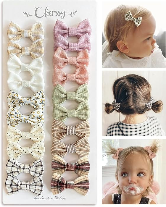 Baby Girls Hair Bow Clips, 20pcs Boutique Cotton Fully Lined Hair Pins, Non Slip Baby Barrettes A... | Amazon (US)