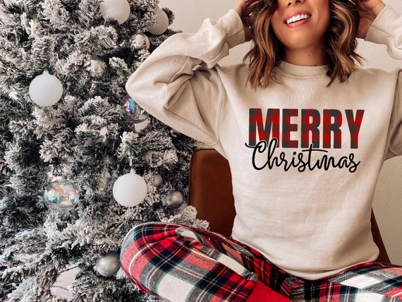 Womens Christmas Sweatshirt Christmas Outfit Buffalo Plaid - Etsy | Etsy (US)