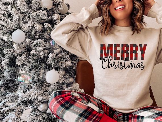 Womens Christmas Sweatshirt Christmas Outfit Buffalo Plaid - Etsy | Etsy (US)