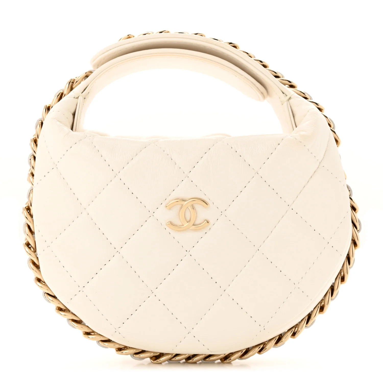 Lambskin Quilted Chain Around Pouch White | FASHIONPHILE (US)