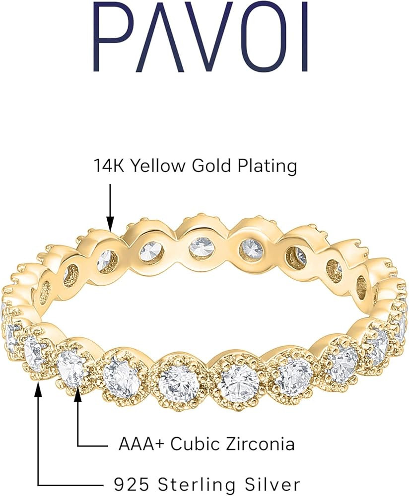 PAVOI 14K Gold Plated Rings Cubic Zirconia Band | Marquise Milgrain Eternity Bands | Gold Rings for  | Amazon (US)