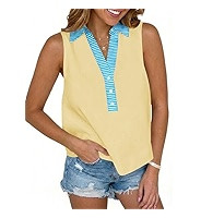 Tankaneo Womens V Neck Cropped Tank Tops Summer Dressy Casual Loose Fit Sleeveless Shirts Button ... | Amazon (US)