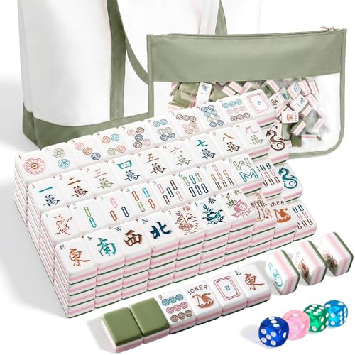 4-Layer 1.2'' Boho Acrylic American Mahjong Set with Olive Canvas Tote Bag | Amazon (US)
