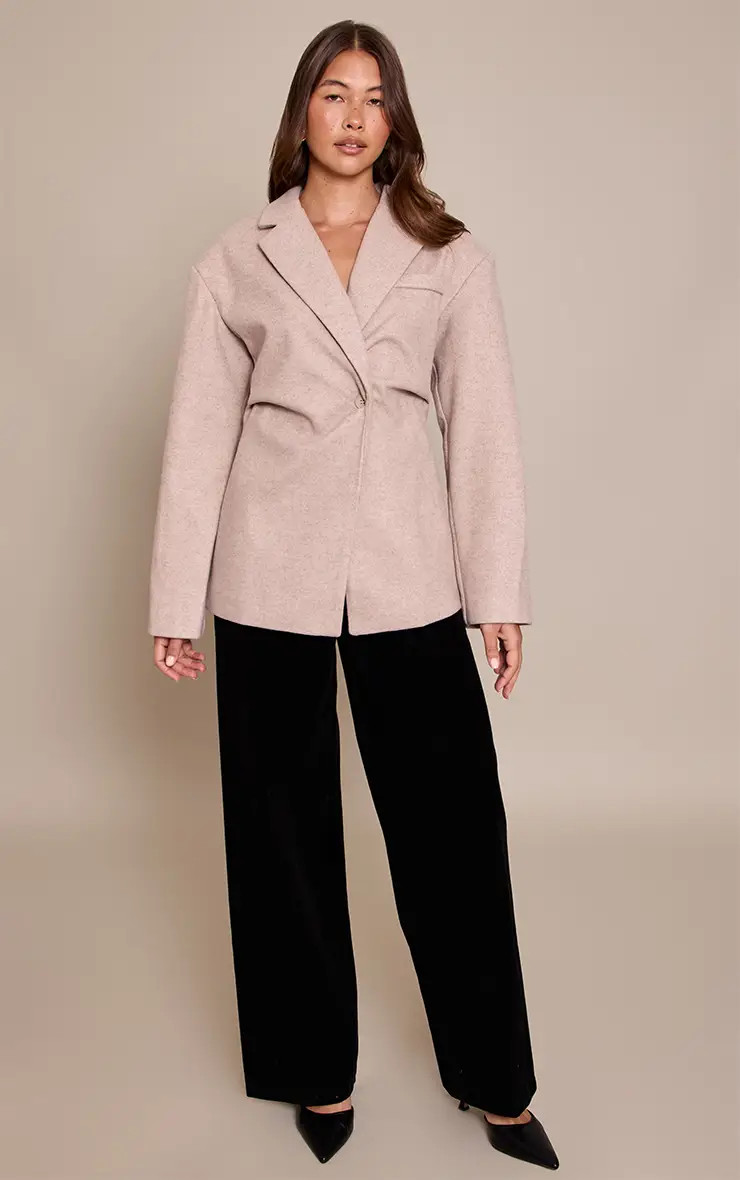 Stone Wool Look Cinched Blazer | PrettyLittleThing UK