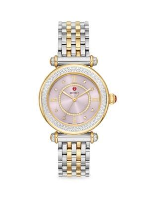 Michele Caber Two Tone 18K Goldplated Stainless Steel &amp; Diamond Bracelet Watch on SALE | Saks... | Saks Fifth Avenue OFF 5TH