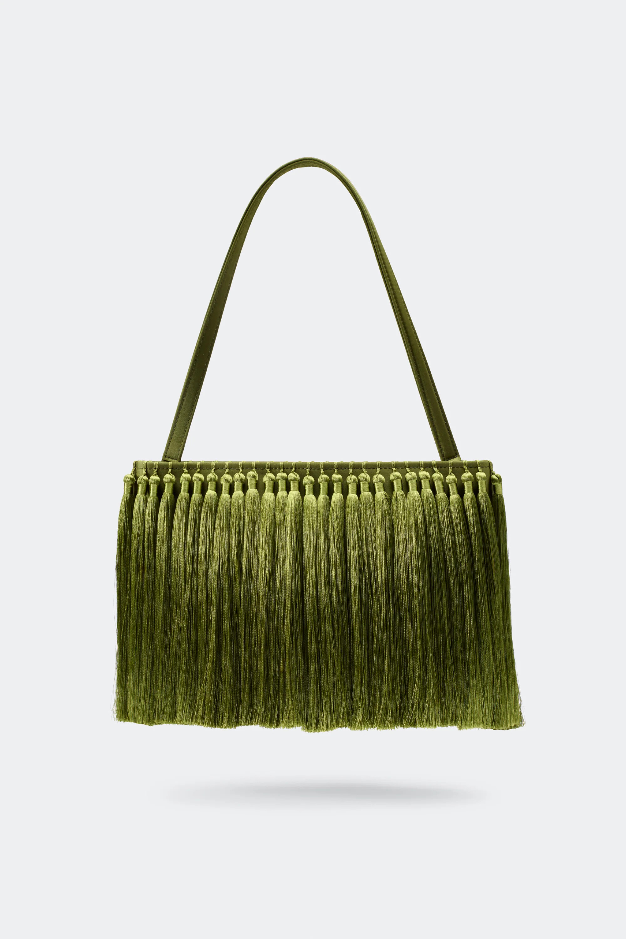 Tassel Boxy Clutch In Moss Green | Simon Miller