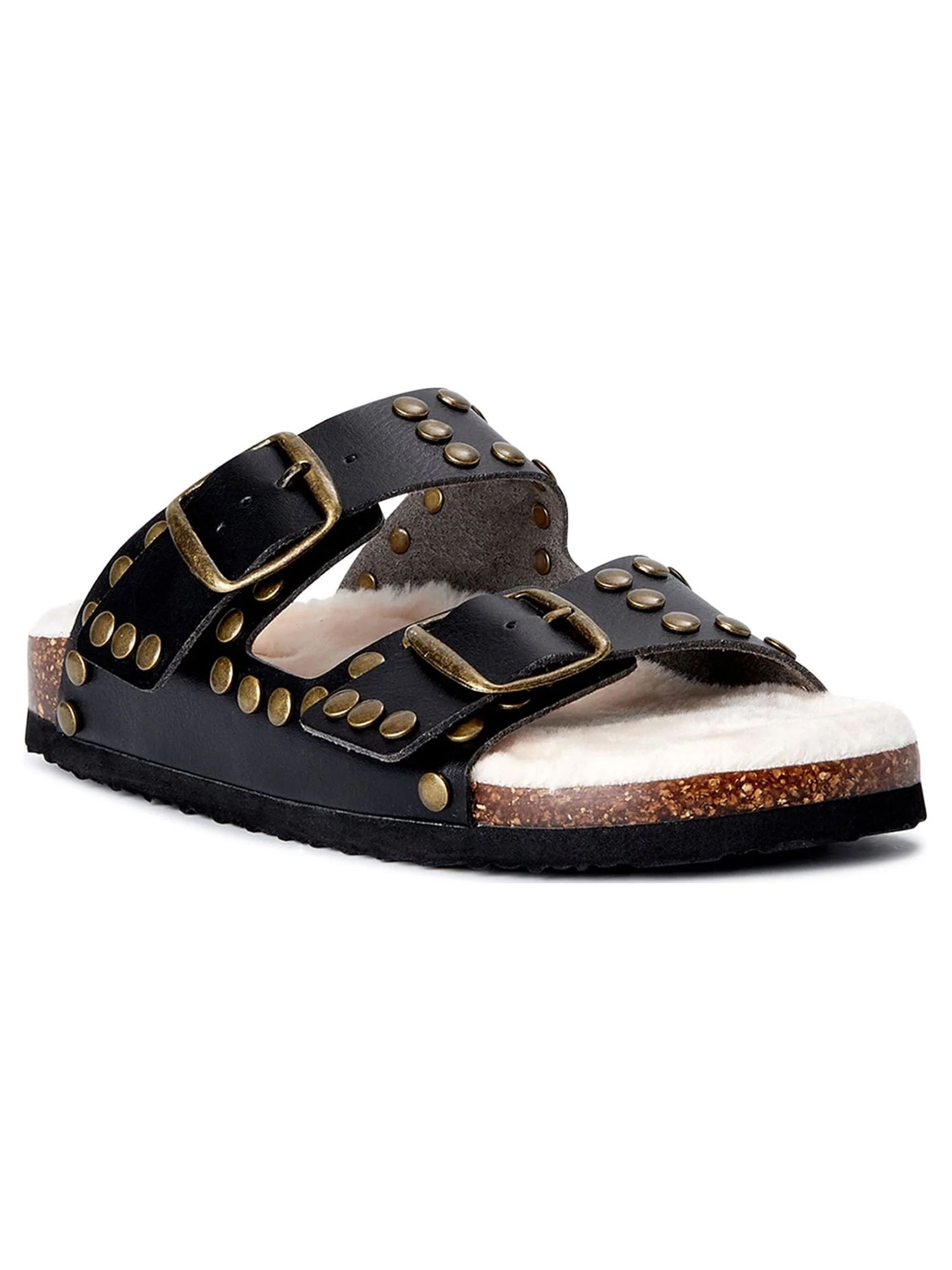 Scoop Women's Studded Faux Shearling Double Strap Sandals | Walmart (US)