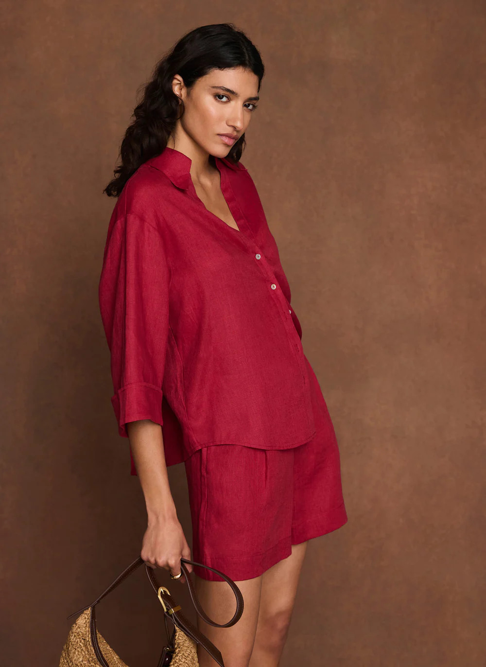 Red Linen Short Sleeve Resort Shirt | Mint Velvet