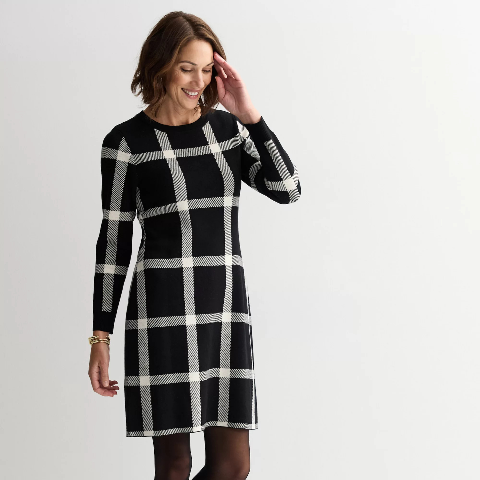 Women's Sandra Darren Long Sleeve Plaid Pattern Dress | Kohl's