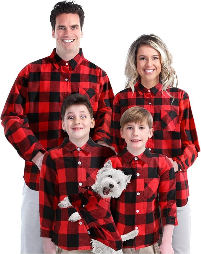 Matching Plaid Flannel Shirt for Family Women Men Child Pets Red and Black Christmas Buffalo Plai... | Amazon (US)