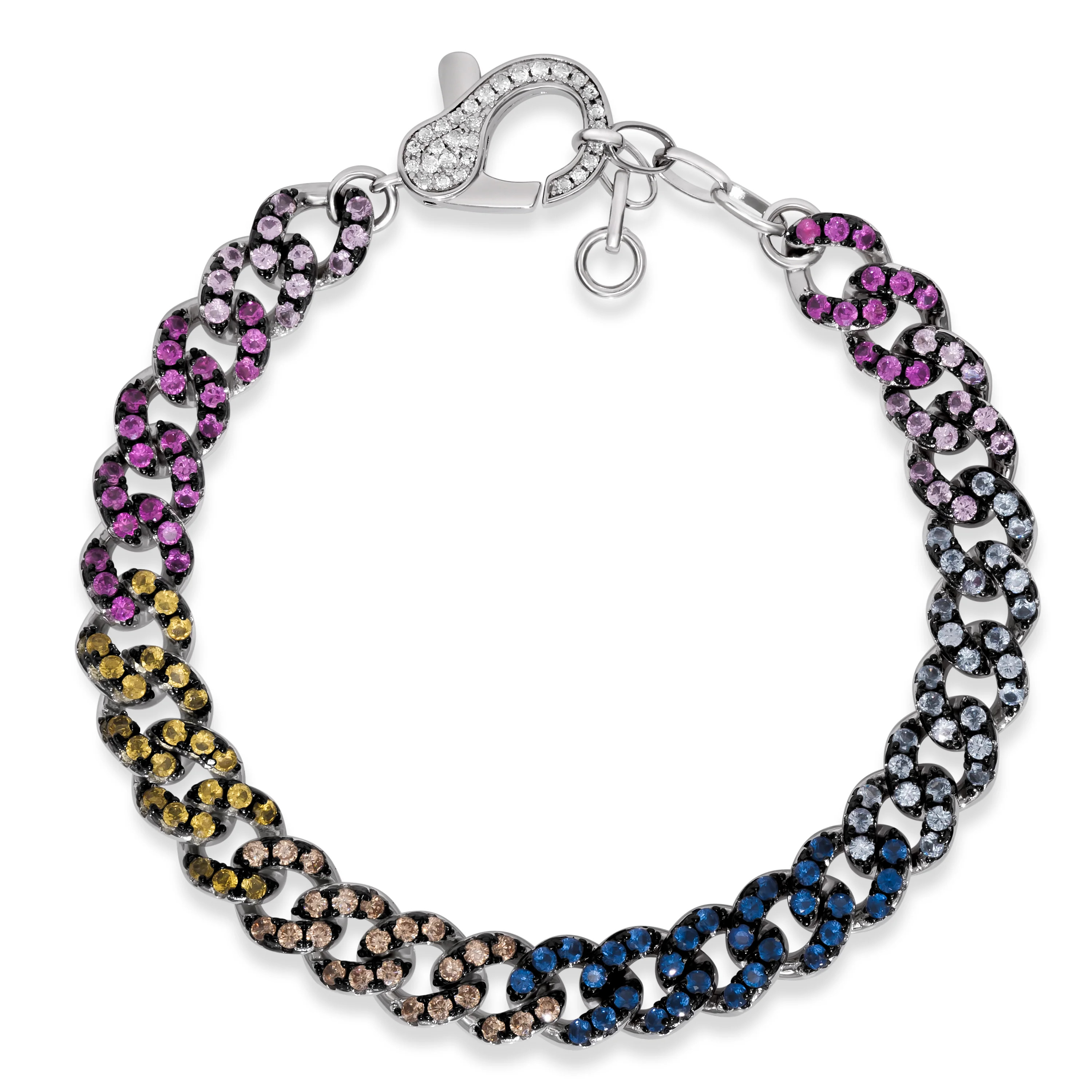 Anna Zuckerman Rainbow Sapphire Cuban Bracelet in Platinum | Anna Zuckerman