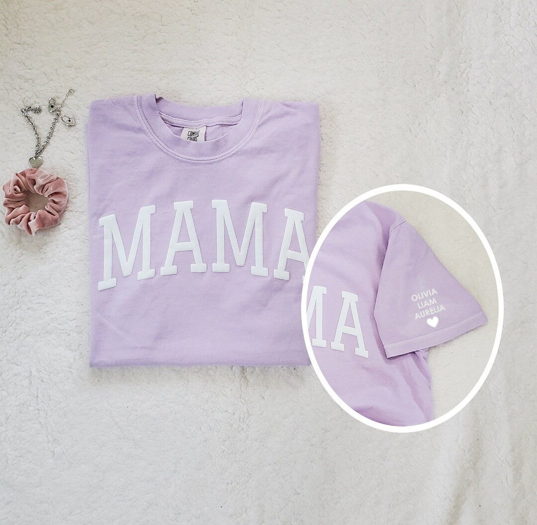 Comfort Colors® Custom Puff Lettering Mama Shirt With Kids Names on Sleeve Personalized Tshirt f... | Etsy (US)