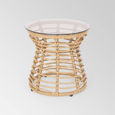 San Pedro Wicker Outdoor Side Table - Light Brown - Christopher Knight Home | Target