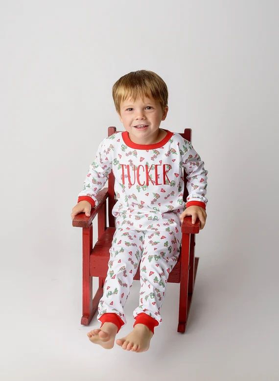 Personalized Christmas Pajamas, kids PJs, childrens pajamas, monogrammed, sk creations, pima cott... | Etsy (US)