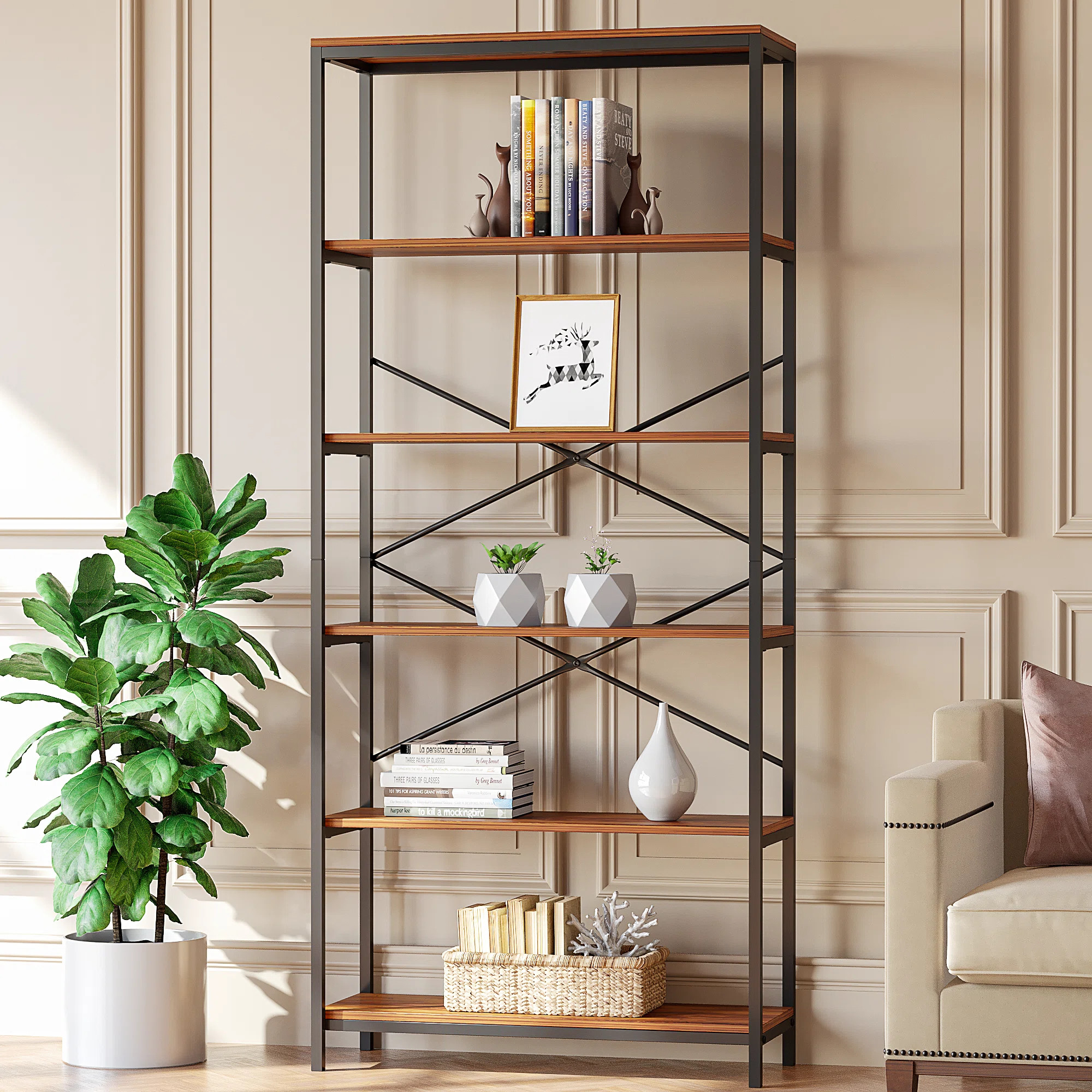 Steelside™ 71'' H x 31.6'' W Shelving Unit 5 Tier Bookshelf Office Storage Shelf & Reviews | Wa... | Wayfair North America