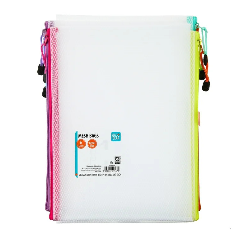 Pen+Gear Mesh Zipper Bags, Multicolor, 6 Count | Walmart (US)