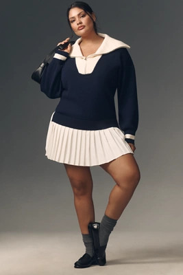 Flat White Varsity Sweater Twofer Mini Dress | Anthropologie (US)