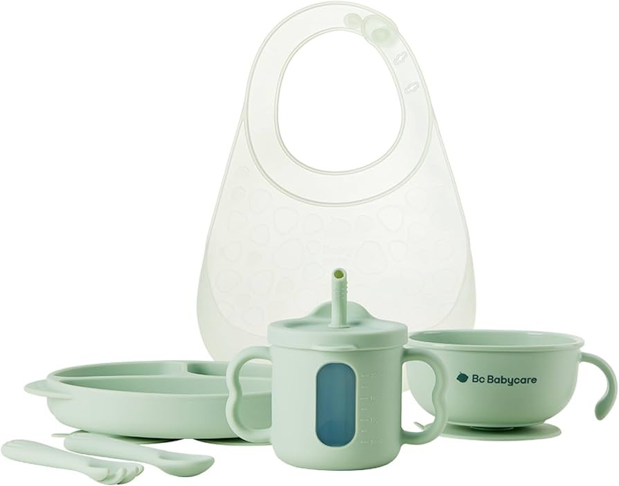 Bc Babycare 6PCS Silicone Baby Feeding Set | Suction Plate, Bowl, Bib, Sippy Cup, Forks & Spoons ... | Amazon (US)