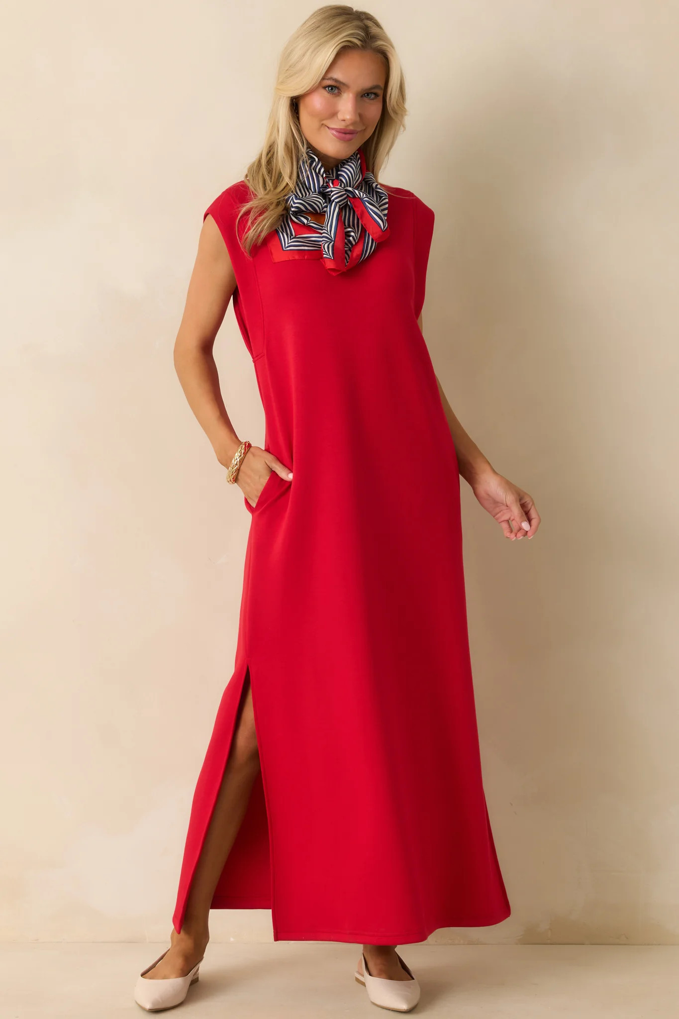 Between Now And Then Red Cotton Sleeveless Maxi Dress | Red Dress