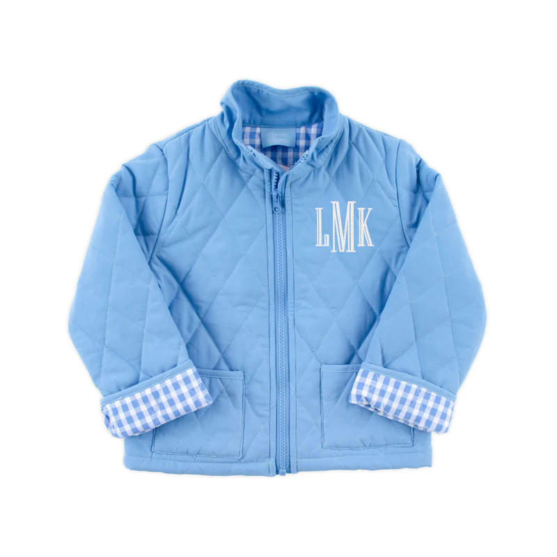 Blue And Blue Gingham Lining Quilted Coat | Classic Whimsy