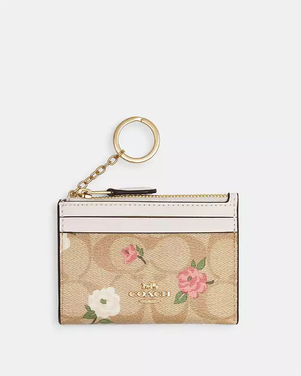 Mini Skinny Id Case In Signature Canvas With Floral Print | Coach Outlet CA