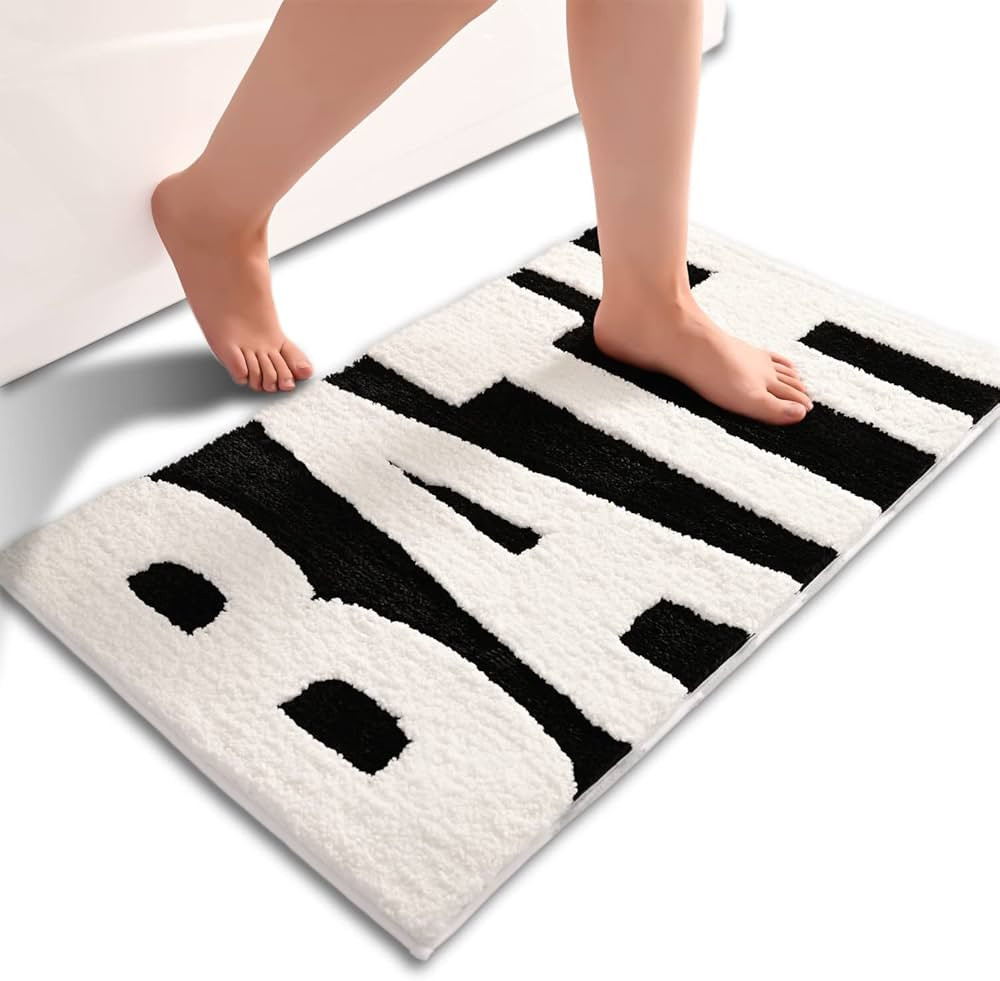 Anybar Bathroom Rug Black and White Bath Mats for Bathroom Non Slip Floor Mat, Thick Soft Shaggy ... | Amazon (US)