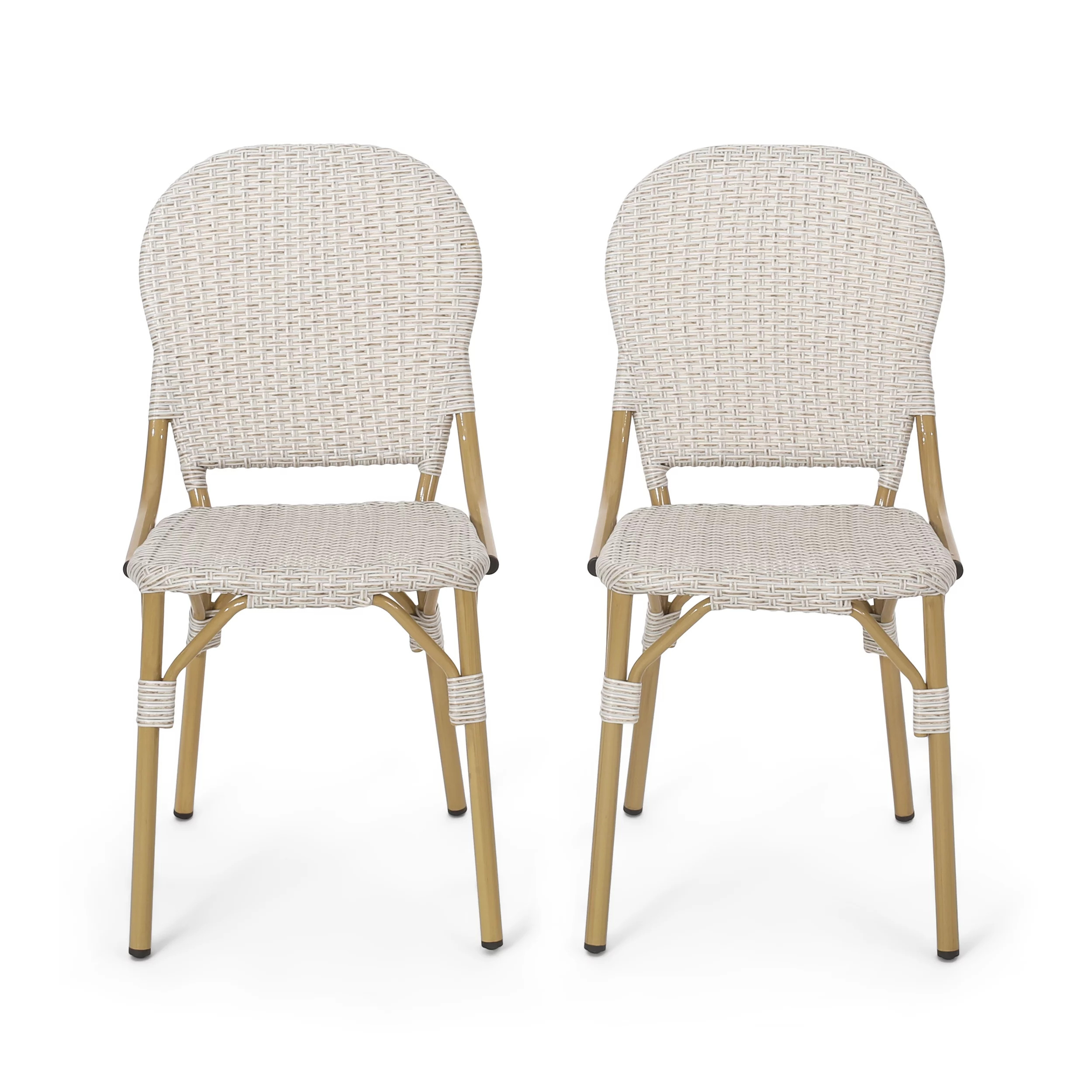 Gallia Outdoor Aluminum French Bistro Chairs (Set of 2), Light Brown and Bamboo Finish - Walmart.... | Walmart (US)