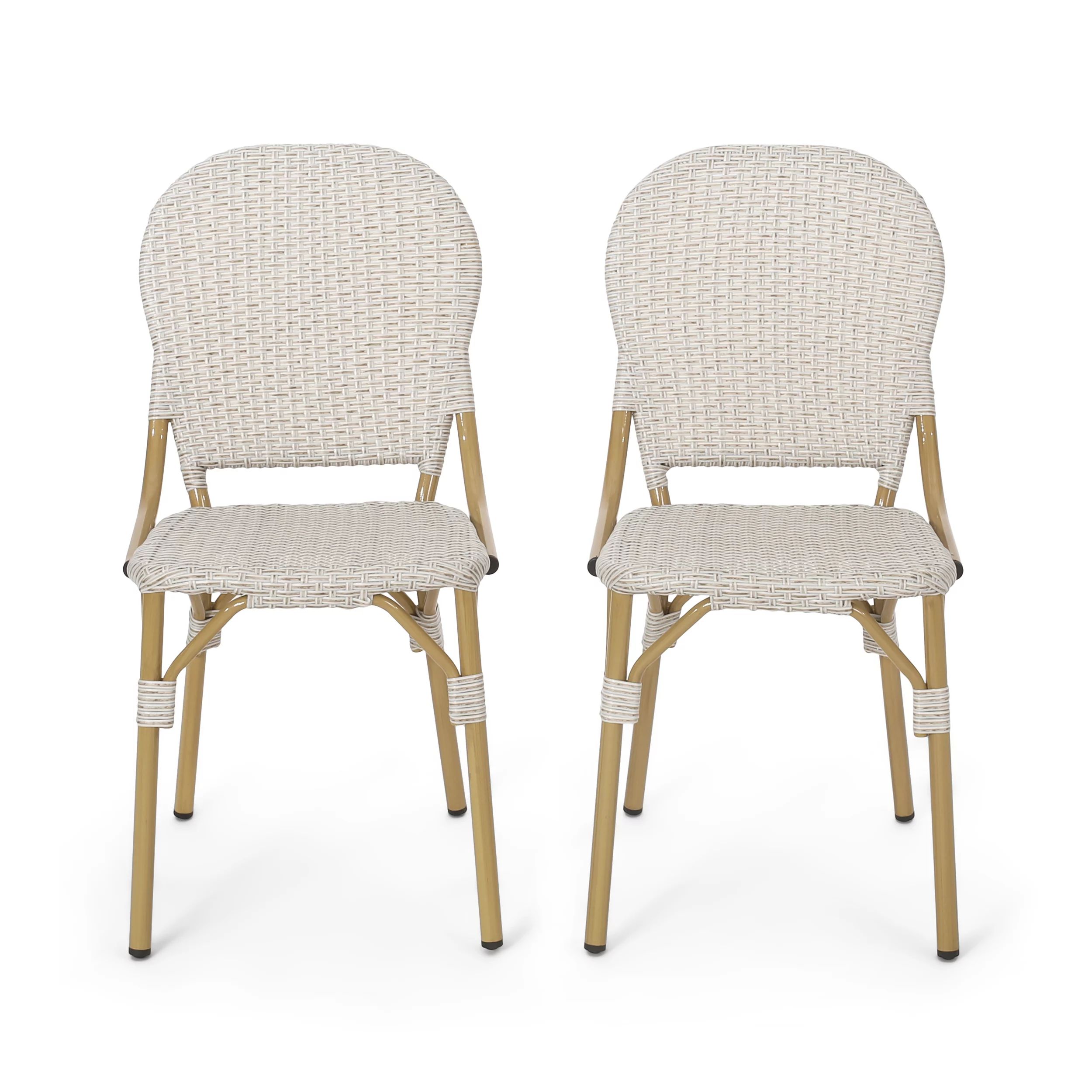 GDFStudio Gallia Outdoor Aluminum French Bistro Chairs (Set of 2), Light Brown and Bamboo Finish ... | Walmart (US)
