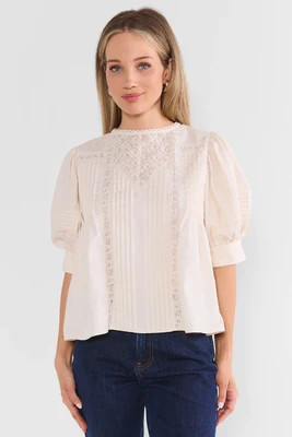 Ruby Ivory Lace Detail Pleated Top | Avara