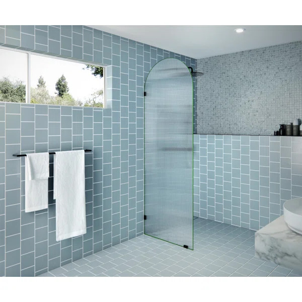 Maven 28 in. x 86.75 in. Fully Frameless Arched Fluted Single Fixed Shower Panel | Wayfair North America