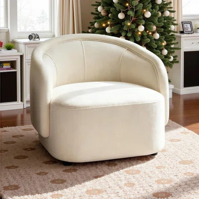 Elegant Curved Boucle Accent Chair with Solid Wood Frame | Cloud-Like Comfort & Quick Assembly for Modern Living | Wayfair North America