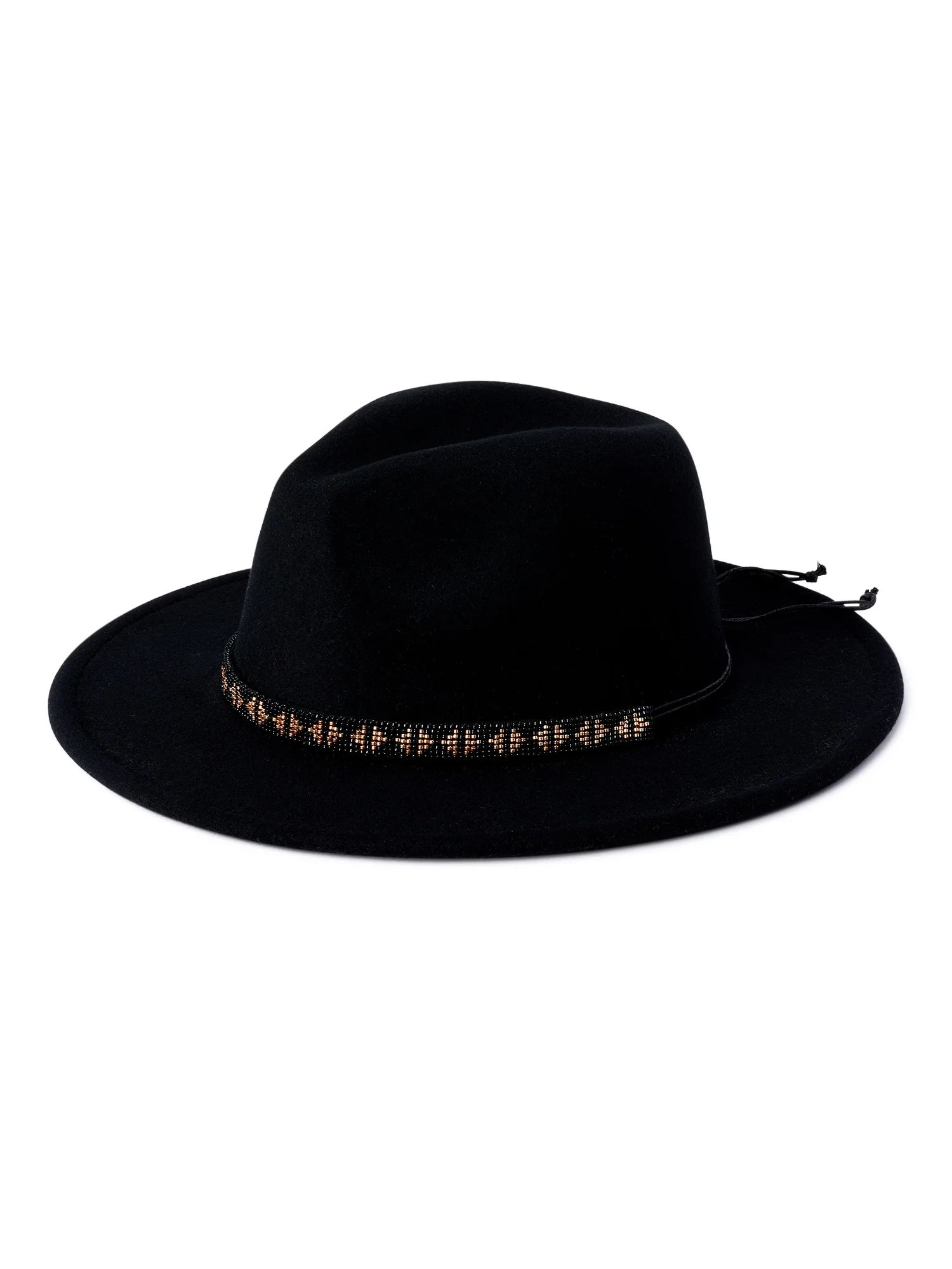 Time and Tru Adult Women's Black Beaded Trim Fedora - Walmart.com | Walmart (US)