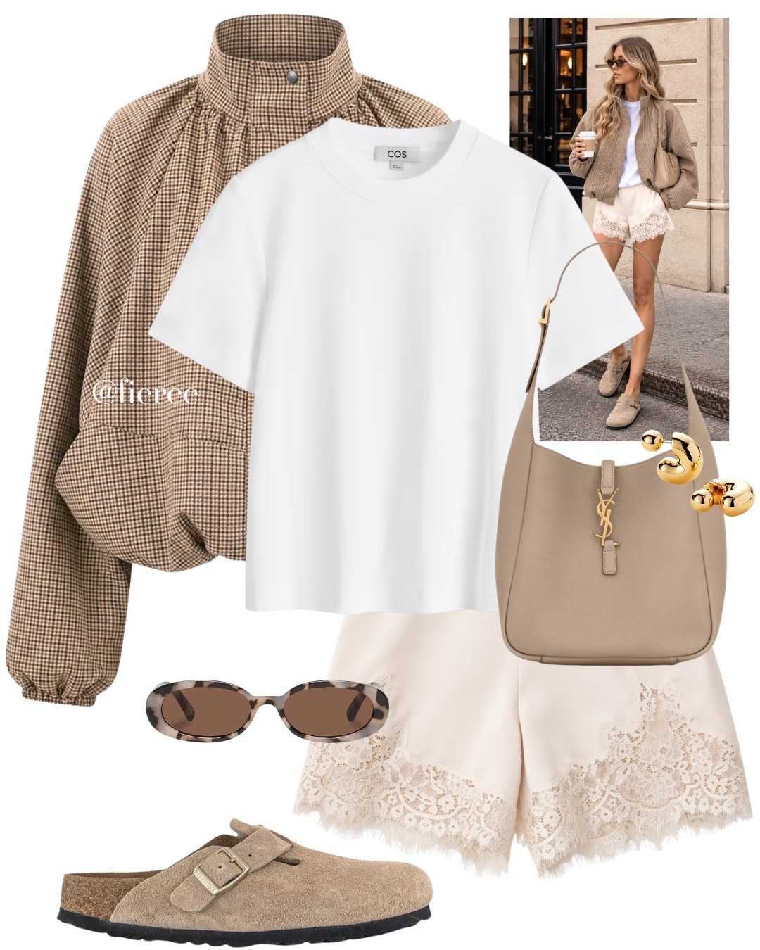 Check funnel neck jacket satin lace shorts Birkenstock Boston clogs

#LTKuk #LTKautumn #LTKeurope