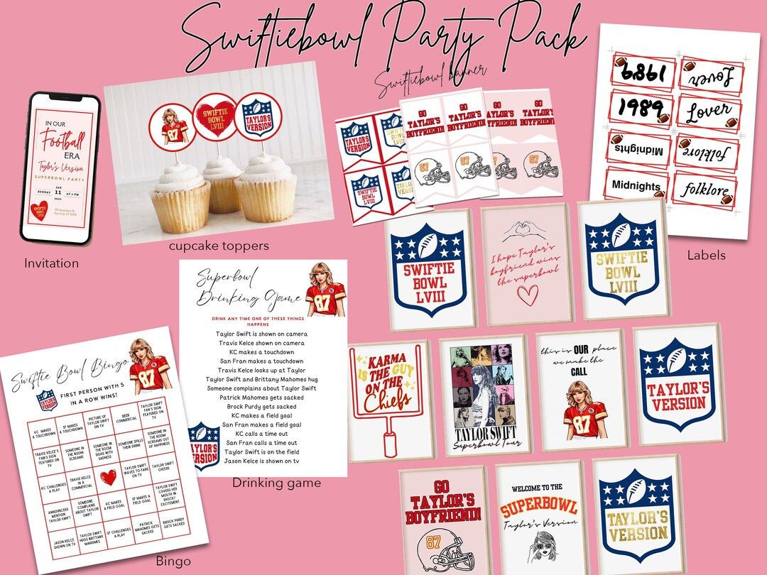 Taylor Swift Superbowl Party Pack Taylor Swift Super Bowl Invitation T Swift Party Pack Taylor Sw... | Etsy (US)