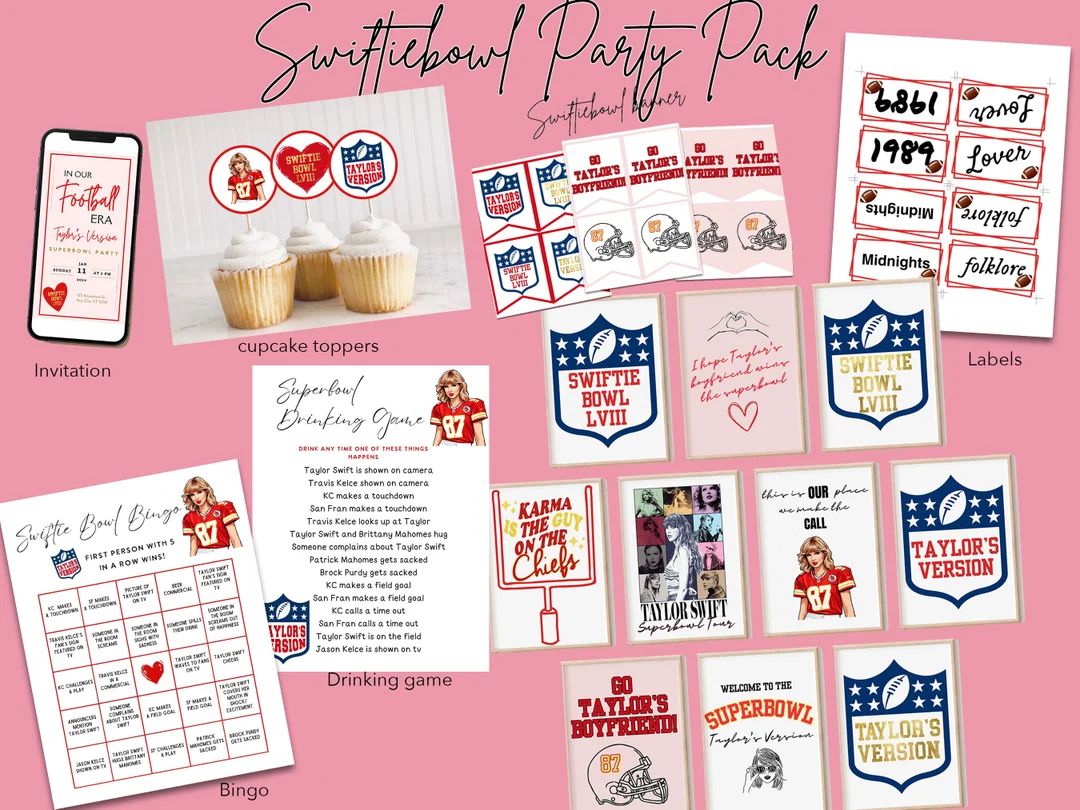 Taylor Swift Superbowl Party Pack Taylor Swift Super Bowl Invitation T Swift Party Pack Taylor Sw... | Etsy (US)