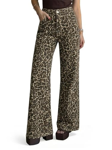 Cicy Bell Womens Wide Leg High Waisted Leopard Baggy Stretchy Jeans | Amazon (US)