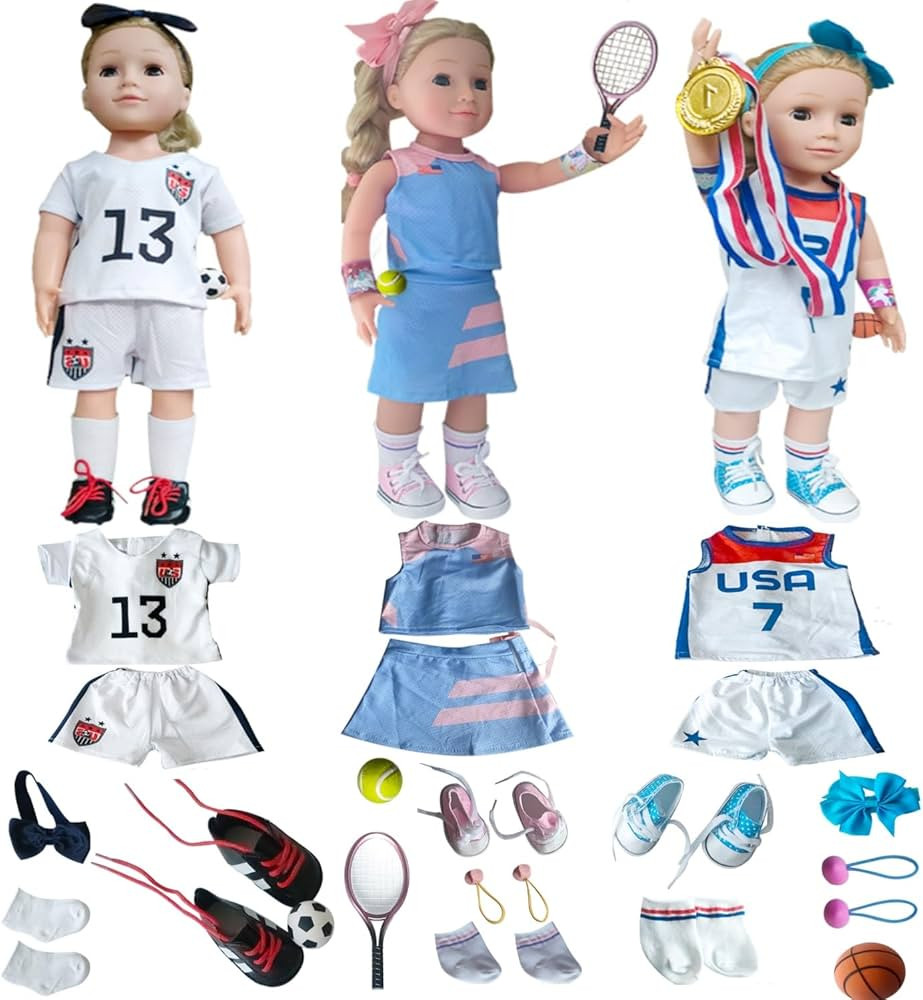 18 inch American Doll Clothing Accessories, USA Team Girls Soccer, Basketball, Tennis Clothing Se... | Amazon (US)