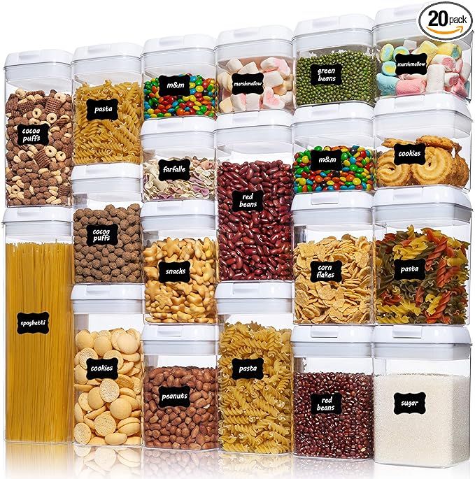 Vtopmart Airtight Food Storage Containers, 20 Pieces BPA Free Plastic Cereal Containers with Easy... | Amazon (US)