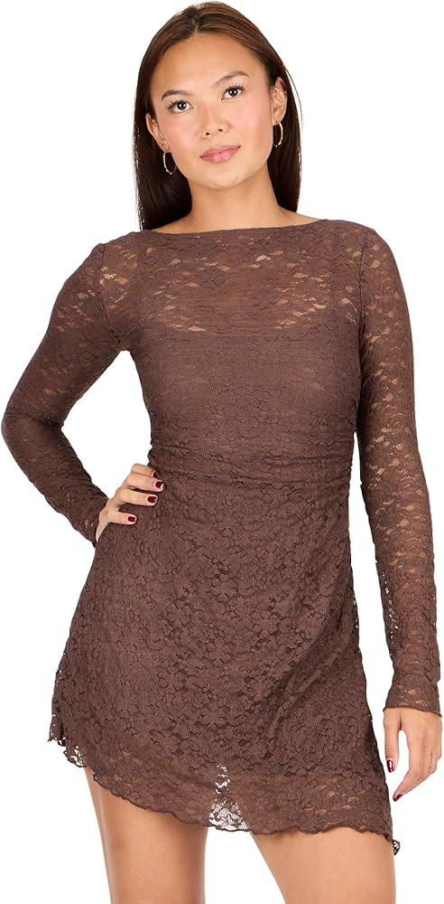 Forever 21 Womens Long Sleeve Lace Mini Dress Lace Overlay Fitted Party Outfit | Amazon (US)