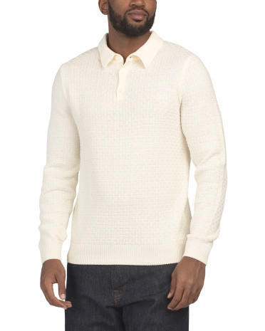 Textured Polo T-shirt Sweater for Men | Cotton/Acrylic | Marshalls