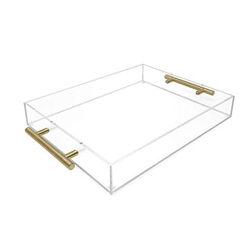 Isaac Jacobs Clear Acrylic Serving Tray (11x14) with Gold Metal Handles, Spill-Proof, Stackable Orga | Amazon (US)
