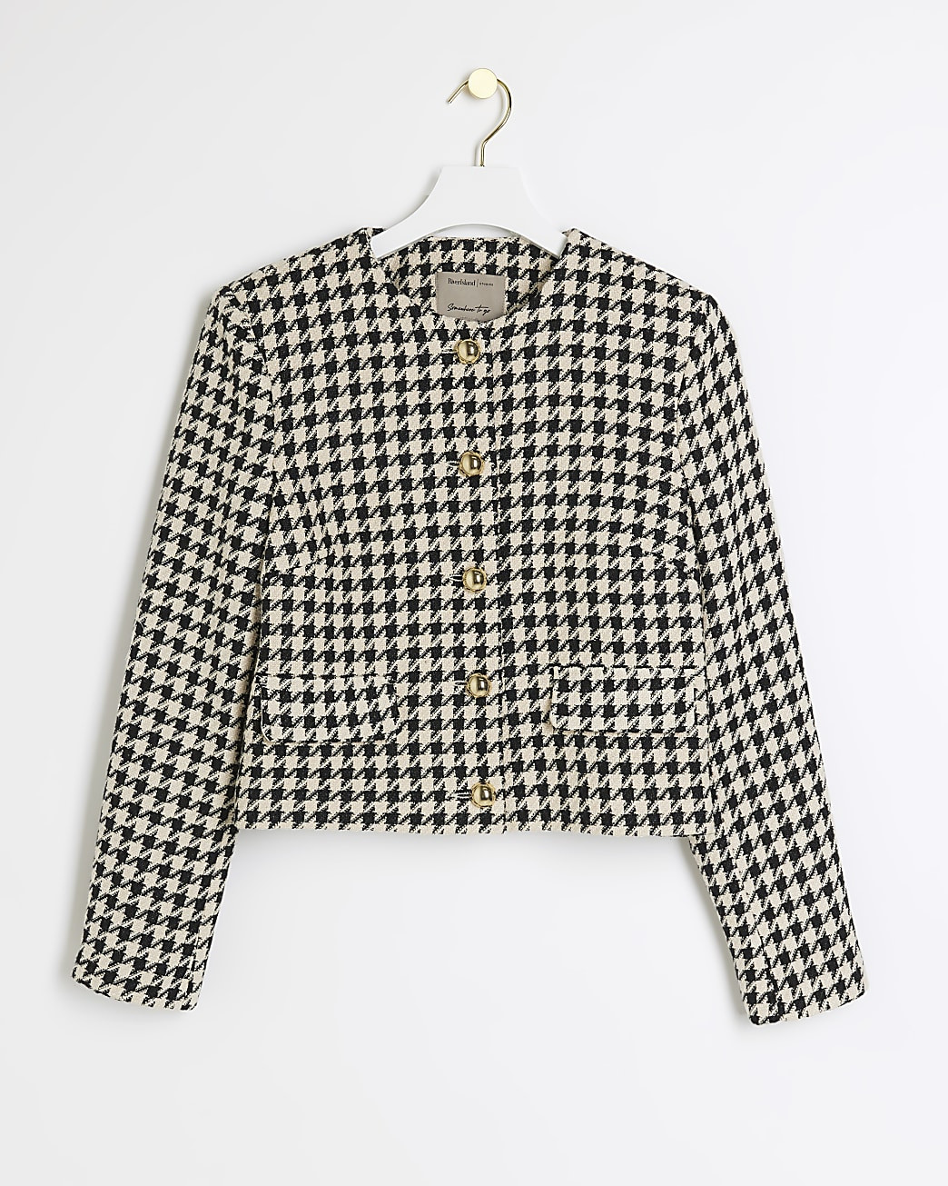 Cream Dogtooth Crop Trophy Jacket | River Island (UK & IE)