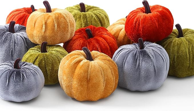 SITUMEIZI 12 Pcs Pumpkins Fake Harvest Velvet Pumpkin Small Faux Fabric Foam Pumpkin for Fall Dec... | Amazon (US)