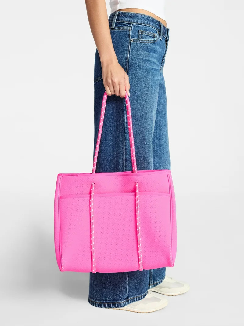 No Boundaries Women's Neoprene Beach Tote Bag, Pink - Walmart.com | Walmart (US)